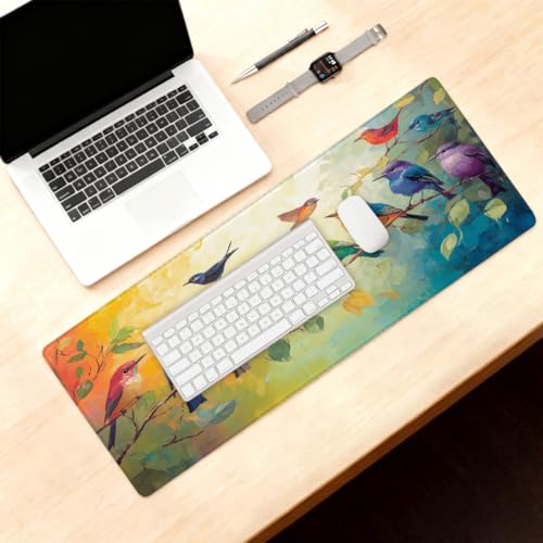 Colorful Bird Oil Painting Gaming Mouse Pad, with Stitched Edges, Rubber Base Keyboard and Mouse pad Desk Mat Non-Slip Waterproof Protector Writing Pad for Work Game Office HOM 11.8x31.5in-8 - color: B 002, size: Large