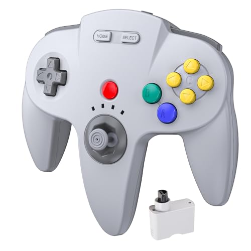 KIWITATA Classic Wireless N64 Controller, 2.4GHZ Retro N64 Wireless Remote Joystick Controller Gamepad Compatible with N64 System Video Game Console Gray - color: Grey