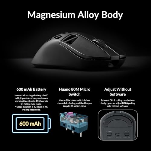 Keychron M3 Mini 4K Wireless Bluetooth 5.1/2.4 GHz/Wired Optical Mouse, Ultra-Lightweight 65g Programmable PixArt 3395 Sensor with up to 26,000 DPI/ 650 IPS for Windows Mac Linux - Metallic Black - color: Black, style: PixArt 3395 (4K Polling Rate)