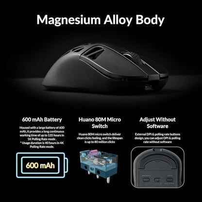 Keychron M3 Mini 4K Wireless Bluetooth 5.1/2.4 GHz/Wired Optical Mouse, Ultra-Lightweight 65g Programmable PixArt 3395 Sensor with up to 26,000 DPI/ 650 IPS for Windows Mac Linux - Metallic Black - color: Black, style: PixArt 3395 (4K Polling Rate)