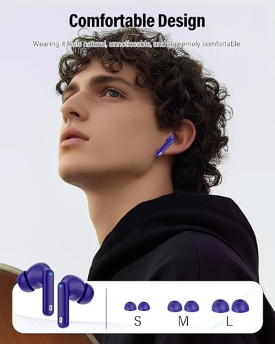 Wireless Earbuds, Bluetooth 5.4 Headphones Bass Stereo/Clear Call,Dark Blue | Ear Buds with Noise Cancelling Mic LED Display in Ear Earphones IP7 Waterproof 36H Bluetooth Earbuds for Phones/Sport/Laptop - color: Dark Blue