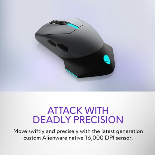Alienware Wireless Gaming Mouse AW610M, 16000 DPI, 400 IPS, 7 Buttons | USB Wired, Optical Sensor, Programmable Controls, 1000Hz Polling, RGB Lighting, Dark Side of the Moon - color: AW610M - Dark Side of the Moon