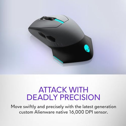 Alienware Wireless Gaming Mouse AW610M, 16000 DPI, 400 IPS, 7 Buttons | USB Wired, Optical Sensor, Programmable Controls, 1000Hz Polling, RGB Lighting, Dark Side of the Moon - color: AW610M - Dark Side of the Moon