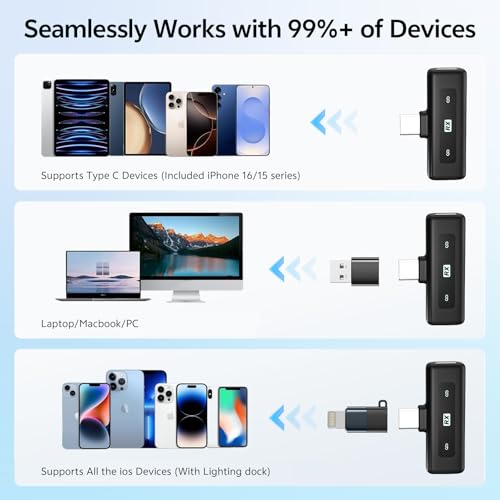 Mini Microphone for iPhone/Computer/Android/iPad,Lavalier Microphone with Noise Reduction and Crystal Sound,Clip-on Lapel Mic for Video Recording,Outdoor Interview,Tiktok,Vlog,YouTube