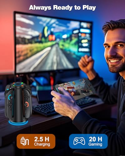 Upgraded Switch 2 Charging Dock for Nintendo Switch 2 Joycons, 4-in-1 Magnectic Controller Fast Charging Station with Adjustable 8 RGB Lights, Compact Desktop Stand for Bedroom & Gaming Setup,M - size: M-Cyberpunk Decor