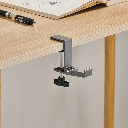 Foldable Under Desk Headphone Hanger, Aluminum Clamp-On Headset Stand, No Drill Anti-Scratch Mount, Heavy Duty 10KG Load Bearing Universal for Gaming Headset, Controller, Cable & Bag Organizer(Grey) - color: Gray