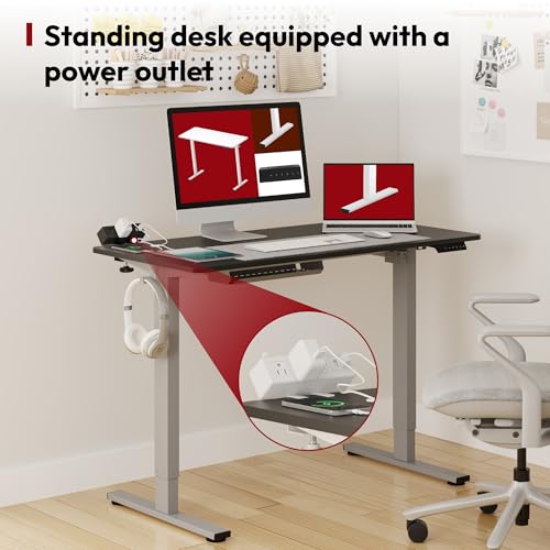 SANODESK Electric Standing Desk with Power Strip 48"x 24" Whole-Piece Desktop Height Adjustable Stand Up Desk with Cable Management Home Office Desk Silver Frame/Black Top - color: Silver Frame+black Top, size: 48"x24"