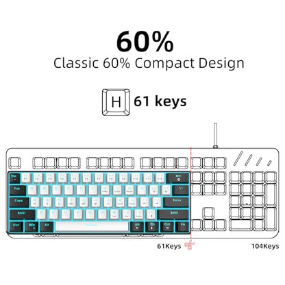 Snpurdiri 60% Wired Mechanical Gaming Keyboard (Black-White, Blue Switches) | Ice Blue LED Backlit 61 Keys Mini Wired Office Keyboard for Windows Laptop PC Mac - color: Black White(Ice Blue Light)/Blue Switch