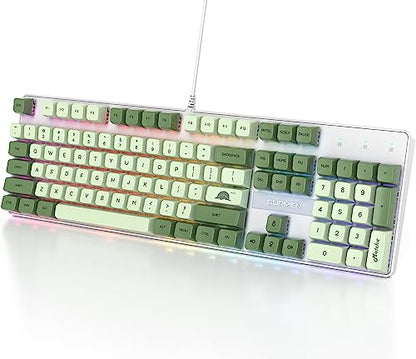 Fogruaden Mechanical Keyboard, Green Matcha, Wired USB 104 Key RGB Backlit Gaming Keyboard with Number Pad, Red Switches, NKRO for Windows Laptop PC Gamer - color: 104 Matcha/Red Switch