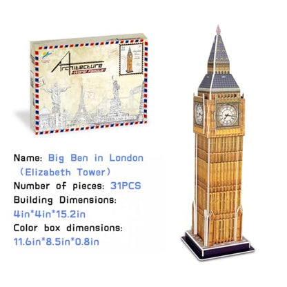 Architecture World Famous of 3D Puzzle.Build Your Own Collection of 17 Global Landmarks (Notre Dame, Colosseum) - Educational DIY Model Kit for Kids & Adults. (Big Ben in London（Elizabeth Tower）) - color: Big Ben in London（elizabeth Tower）