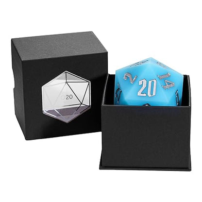 55mm Silicone D20 DND Dice, Large D20 Single 20 Sided Dice | Glow-in-the-Dark D20 Giant Dice with Gift Box for Dungeons and Dragons RPG Bar Pub Club Party Games (Sky Blue/Sliver) - color: Sky Blue/Sliver