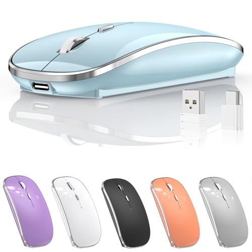 Halpilt Wireless Mouse Chargeable Portable Silent USB and Type-C Dual Mode Wireless Mouse 3 Adjustable DPI for Laptop, Mac, Mac, Android, PC (Q23S Blue) - color: blue