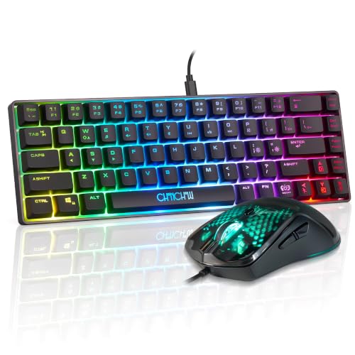 CHONCHOW 60% Gaming Keyboard and Mouse Combo,68 Keys Wired LED RGB Backlit | Gaming Keyboard and RGB Backlit Mouse, Small Light up Keyboard for PC Xbox PS4 (Black) - color: Black