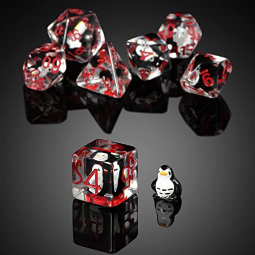 Penguin D&D Dice Set, DNDND 7PCS Resin Dragon Dice Set with Velvet Bag for D&D Role Playing Games and Tabletop Games（Penguin - color: Penguin