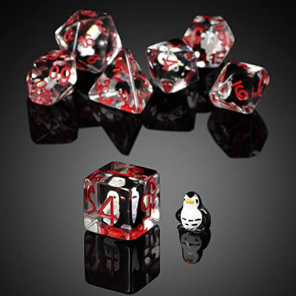 Penguin D&D Dice Set, DNDND 7PCS Resin Dragon Dice Set with Velvet Bag for D&D Role Playing Games and Tabletop Games（Penguin - color: Penguin