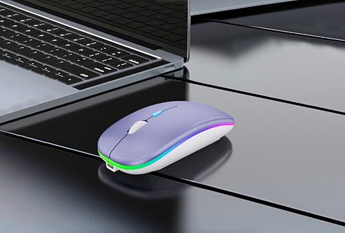 WREANU Wireless Bluetooth Mouse Rechargeable Laptop Mice with LED Lights Silent Slim Use(BT5.2 and 2.4G Portable USB Receiver)Dual Mode Computer Mouse for Laptop/iPad/Tablet/Apple/Computer/Mac(Purple) - color: Purple Wireless Bluetooth Mouse