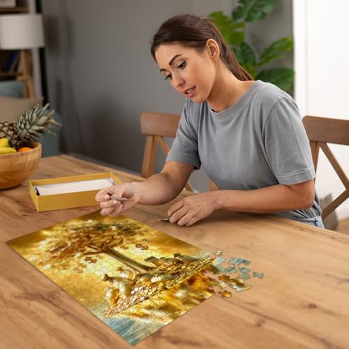 Puzzles for Adults 500 Pieces, Fortune Tree Jigsaw Puzzles - Golden Money Tree, Impossible Money Puzzle for Seniors Families,20.47x14.96 inches, 1:1 Poster, Letter on The Back - style: Golden Money Tree