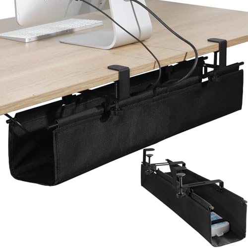 MAXECHO Under Desk Cable Management Tray 28" - Clamp on Wire and Cable Organizer for Storage and to Hide Cords - Ideal for Home Office - Premium Black Fabric Design - size: 28"