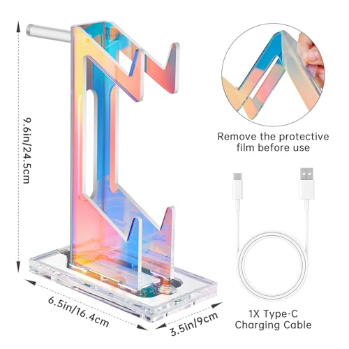 NiHome Controller Holder & Headphone Stand, LED Acrylic 2-Tier Gaming Desk | USB-Powered 7 Colors 3 Modes, Anti-Slip Headset Cable Management, Gamer Gift For PS5 Xbox - size: 2-Tier