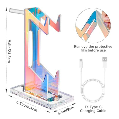NiHome Controller Holder & Headphone Stand, LED Acrylic 2-Tier Gaming Desk | USB-Powered 7 Colors 3 Modes, Anti-Slip Headset Cable Management, Gamer Gift For PS5 Xbox - size: 2-Tier