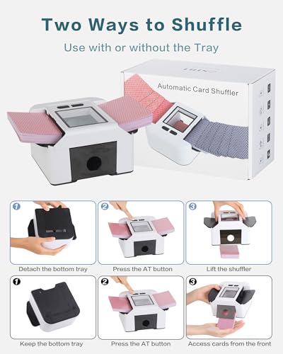 ONTILT M1 Automatic Card Shuffler Black with AUTO & Manual Mode, Low Noise, Rechargeable Built-in 2000mAH Battery, Portable Electric Shuffling Machine for 1-2 Decks Poker, UNO, Blackjack, Skip-Bo - color: Black
