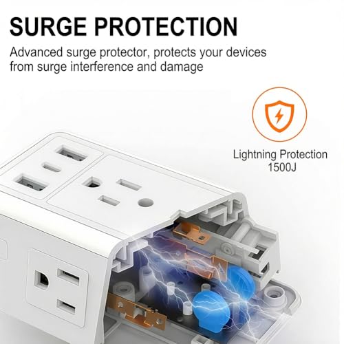 Power Strip Surge Protector, 6 AC Outlet with 3 Port USB Power Strip Charger and Night Light, 1500J Multi Plug Wall Outlet for Home, Office, Dorm Essential