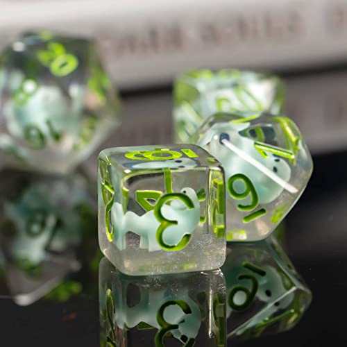 Cusdie 7-Die Dice DND, Polyhedral Dice Set Filled with Animal, for Role Playing Game D&D Dice (Dinosaur) - color: Dinosaur