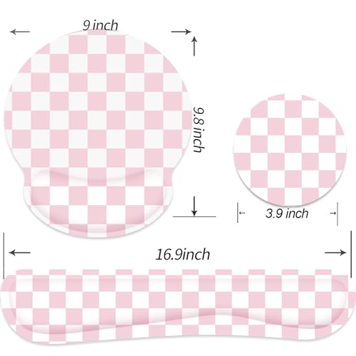 Ergonomic Mouse Pad with Wrist Rest and Keyboard Wrist Rest, Mousepad and Wrist Rest for Computer Keyboard, Pain Relief, Non-Slip Base, Mouse Pad with Wrist Support for Gaming, Office, Pink Checkered - color: Pink Checkered