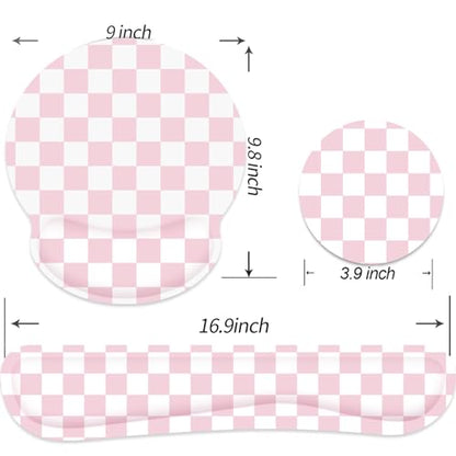Ergonomic Mouse Pad with Wrist Rest and Keyboard Wrist Rest, Mousepad and Wrist Rest for Computer Keyboard, Pain Relief, Non-Slip Base, Mouse Pad with Wrist Support for Gaming, Office, Pink Checkered - color: Pink Checkered