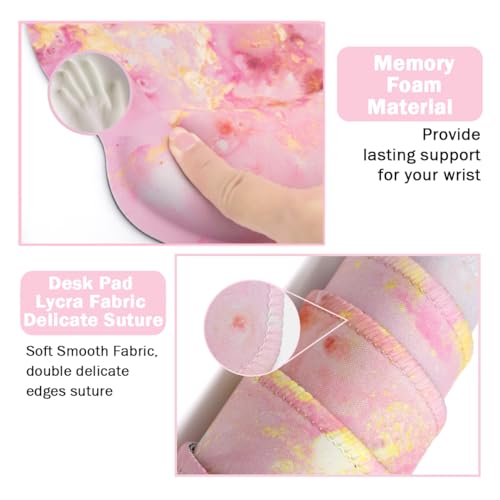 4-in-1 Gaming Mouse Pad Wrist Support Set，Desk Pad + Mouse Pad with Wrist Rest + Keyboard Wrist Rest + Coaster, Ergonomic Design for Home Office Study Game - Pink - color: 4 Pcs Pink