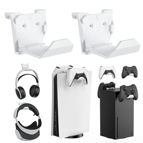 KUNSLUCK 2 Pack Controller Wall Mount for PS5, Xbox, Switch Controller, Wall Mount Stand for Controller&Headset, Adhesive/Screws Installation (White) - color: White, size: 2 Pack