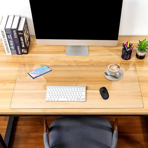 Frosted PVC Soft Glass Desk Pad Protector - Thick Heat Resistant Table Cover, Anti-Scratch Waterproof Rectangular Mat for Office, Durable Tablecloth for Home & Workspace,Transparent version, 1cm thick