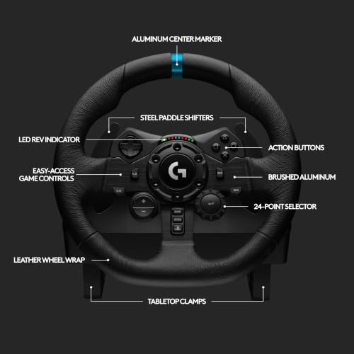 Logitech G923 Racing Wheel and Pedals, TRUEFORCE up to 1000 Hz Force Feedback, Gaming Steering Wheel PS5, PS4, PC, Mac, Genuine Leather- Black - style: Playstation|PC