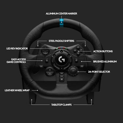 Logitech G923 Racing Wheel and Pedals, TRUEFORCE up to 1000 Hz Force Feedback, Gaming Steering Wheel PS5, PS4, PC, Mac, Genuine Leather- Black - style: Playstation|PC