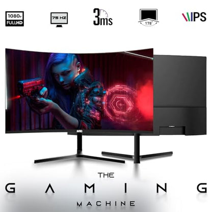 TechMagnet Zeus Pro 8 Gaming Desktop PC, Intel i5, GT 1030, 8GB ARGB RAM, 256GB SSD+1TB HDD, 24 Inch Curved Monitor, RGB Keyboard Mouse, Soundbar, Headphone, USB WiFi BT, Webcam, Win 11 (Renewed) - color: 24 Inch, size: 256GB SSD / 1TB HDD