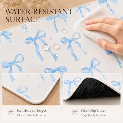 Blue Bow Desk Mat 35.4x15.7 Inch, Large Extended Mouse Pad with Coquette Bow Pattern, Non-Slip Waterproof Desk Pad for Home Office, Study & Aesthetic Setup (Blue Bow) - color: Blue Bow