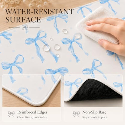 Blue Bow Desk Mat 35.4x15.7 Inch, Large Extended Mouse Pad with Coquette Bow Pattern, Non-Slip Waterproof Desk Pad for Home Office, Study & Aesthetic Setup (Blue Bow) - color: Blue Bow