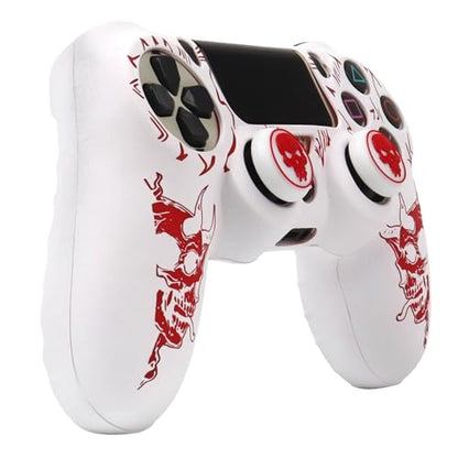 RALAN Horned Skull Head Design Controller Skin Cover with 2 Thumb Grips Compatible with PS4/Playstation 4 Slim/Pro Controller - color: Horned Skull White Red