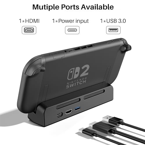 RREAKA for Nintendo Switch 2 Dock Station, Portable TV Docking Station with 4K@60Hz HDMI Output, USB 3.0 Port and 100W USB C Power, Includes HDMI Cable