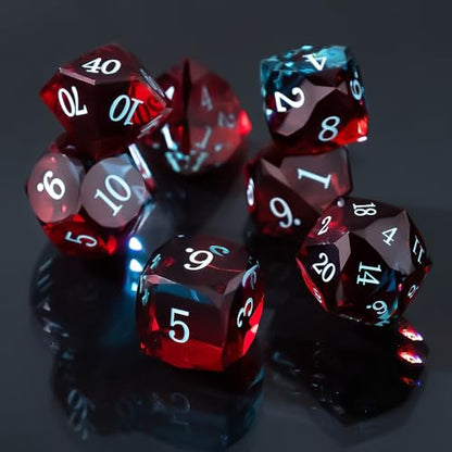 Resin DND Dice Set, 7 Pieces Handmade Sharp Edge Polyhedral Dice for Role Playing Game, Dice Accessory for D&D RPG Players and Starters d4 d6 d8 d10 d12 d20 with Gift Box (Red and Blue) - color: Red and Blue