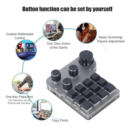 banapoy 12 Key Mechanical Gaming Keyboard, USB Mini One Handed Programming Macro Keypad with 4 Knobs BT 2.4G Keyboard for PC Laptop