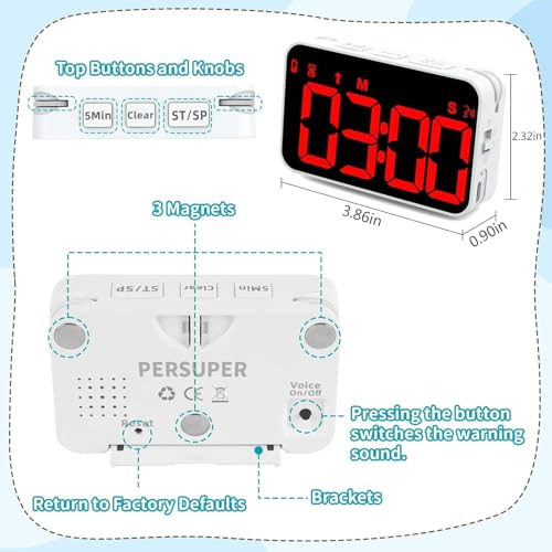 PERSUPER Kitchen Digital Timer, Count Down Up, Rechargeable, Vibration Mode | Adjustable Volume and Brightness LED Display, Time Management Cook, Desk, Kids Adults Study Teaching, Kitchen Gadgets Red-1 - color: Red-1