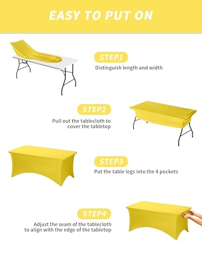 Fixwal Yellow Stretch Table Cloth Rectangle 2 Pack 6Ft, Spandex Fitted Table Covers Washable for Party, Trade Show, Banquet, Wedding, Buffet - color: Yellow, size: 6 Ft