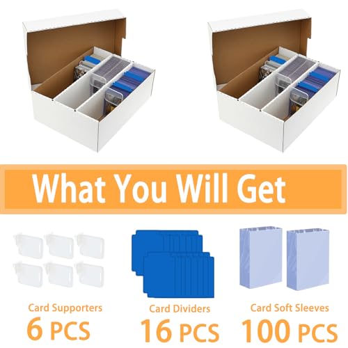 3 Row Trading Card Storage Box – Holds 2400 Cards, Fits Toploaders & Magnetic Cases, Includes 100 Sleeves, 16 Dividers & 6 Supports – Sport Card Organizer - style: 2 pack