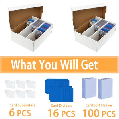 3 Row Trading Card Storage Box – Holds 2400 Cards, Fits Toploaders & Magnetic Cases, Includes 100 Sleeves, 16 Dividers & 6 Supports – Sport Card Organizer - style: 2 pack