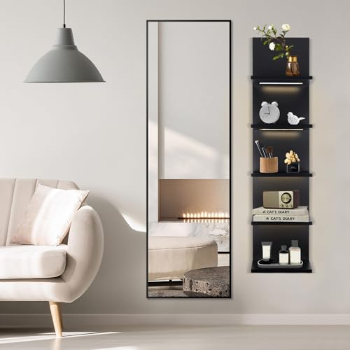 5 Tier Wall Shelf Unit, Black | Lack Shelf, For Bedroom, Office, Bathroom, Vanity Shelves, With LED Remote Control Light - color: Black