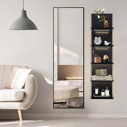 5 Tier Wall Shelf Unit, Black | Lack Shelf, For Bedroom, Office, Bathroom, Vanity Shelves, With LED Remote Control Light - color: Black