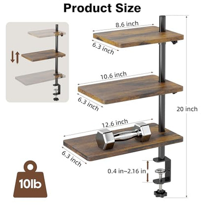3 Tiers Clamp On Desk Shelf, 360° Angle Adjustable Desktop Shelf Organizer for Home Office Gaming Room, No Drill Desk Extender Adapt to 0.4-2.16 inches Table Thick, Black Brown - color: 3-tier Black Brown