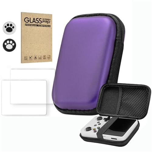 Hesupy Storage Case with 2PCS Protective Film for R36S/R35S/RGB20S Handheld Game Console, Travel Carrying Bag Hard EVA Protective Cover Organizer with 2 Keycaps (Purple Set) - color: Purple Set