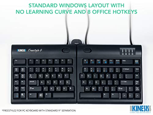 KINESIS Freestyle2 USB-A Ergonomic Keyboard w/ VIP3 Lifters for PC (9" Separation) (KB820PB-US) - style: PC Layout